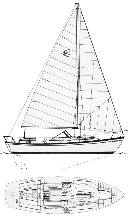 Drawing of Chris-Craft Sail Yacht 35