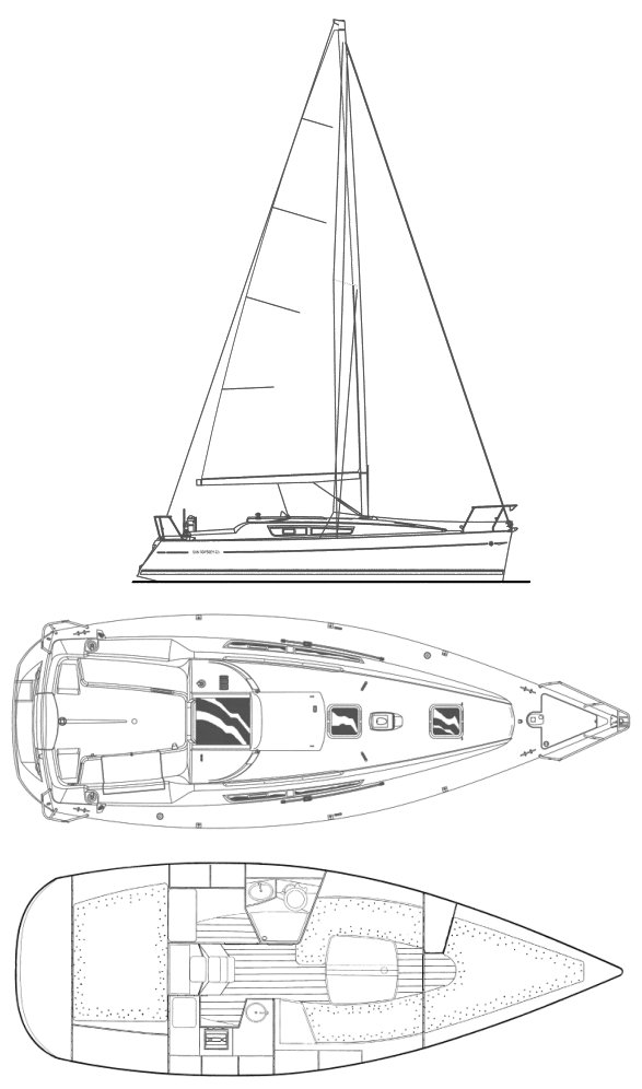 Drawing of Jeanneau Sun Odyssey 32I