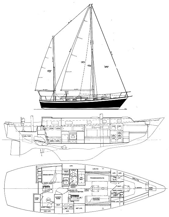 Drawing of Pearson 424 Ketch