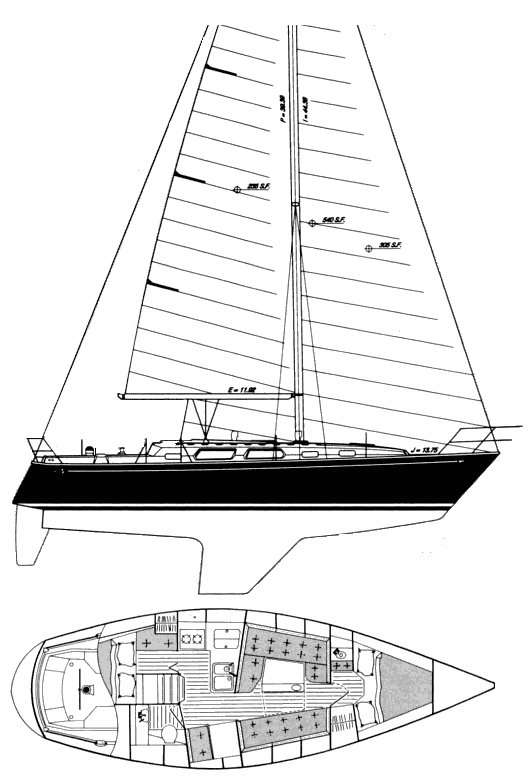 Drawing of Sabre 34-2 (Aft-Cabin)