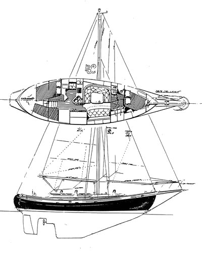 Drawing of Hans Christian 38T (Telstar Keel)