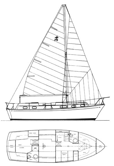 Drawing of Gulfstar 36 MS (Twin Cabin)