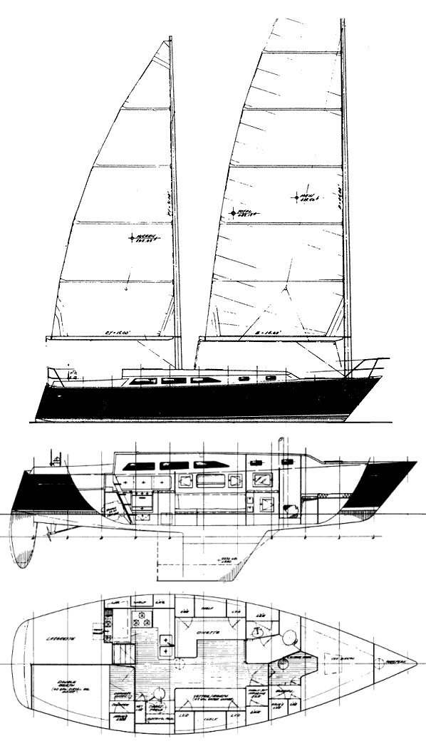 Drawing of Freedom 36 Cat Ketch