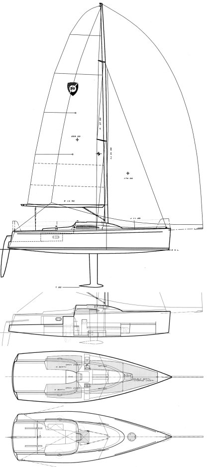 Drawing of Columbia 32 Sport Yacht