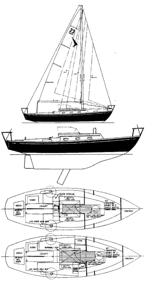 Drawing of Seafarer 23 Kestrel (Cruise)