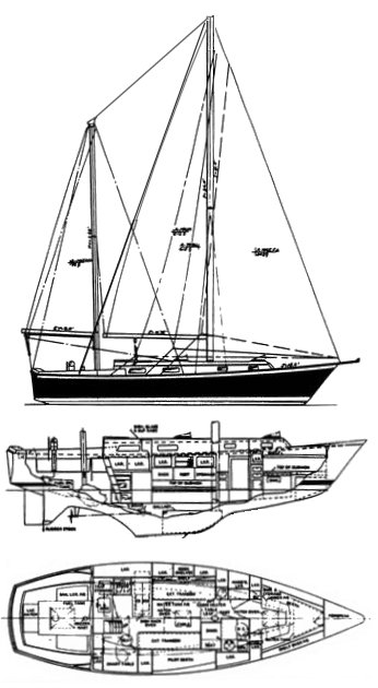 Drawing of Pearson 365 Ketch