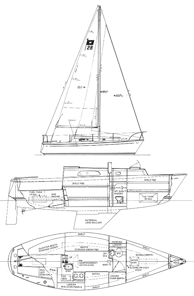 Drawing of Pearson 28 (1975-80)