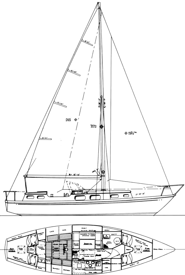 Drawing of Cheoy Lee Cruisaire 36