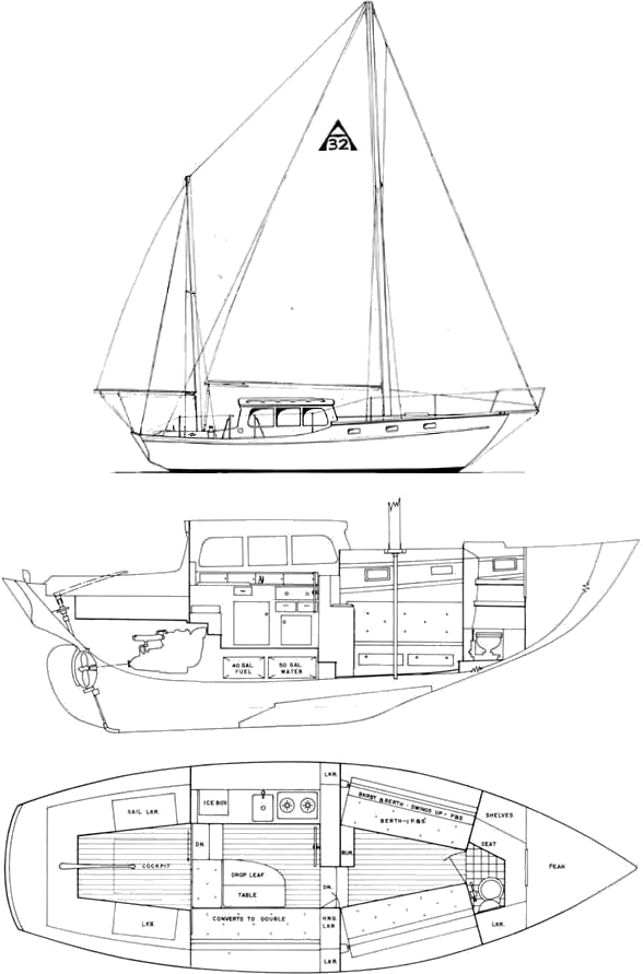 Drawing of Alden 32 Motor Sailer