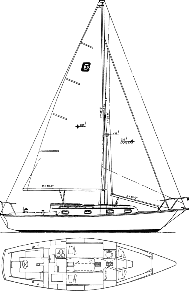Drawing of Cape Dory 30C