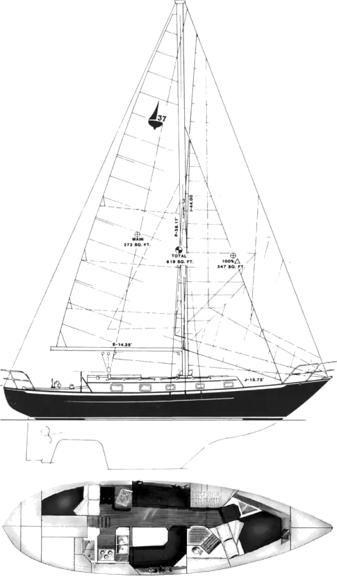 Drawing of Pacific Seacraft 37