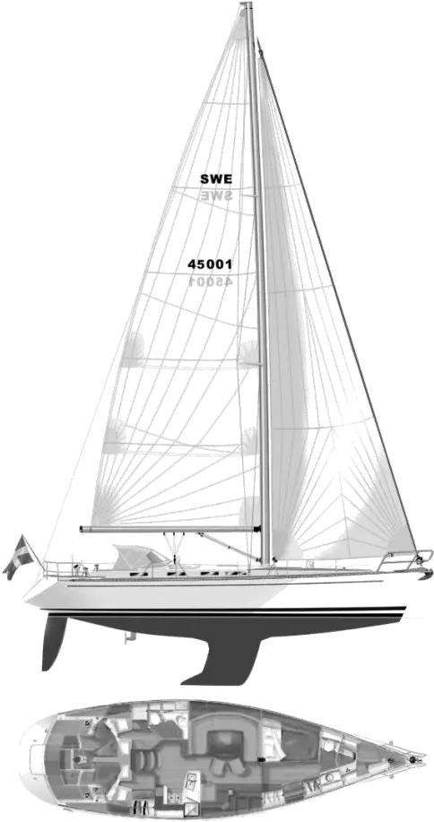 Drawing of Sweden Yachts 45