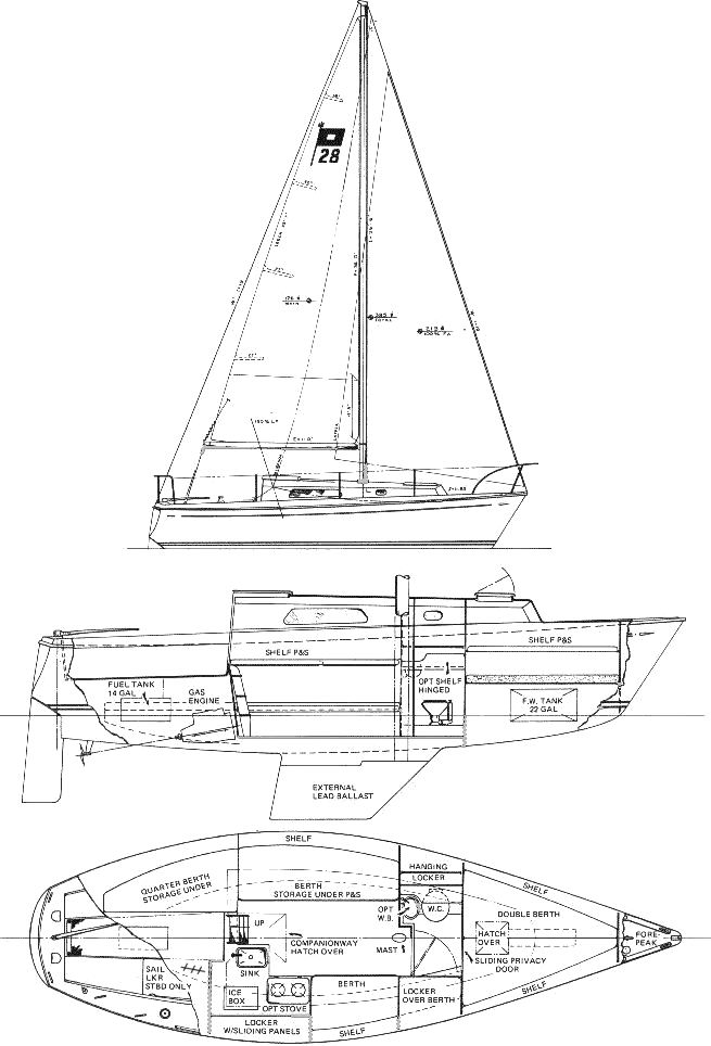 Drawing of Pearson 28 (1975-80)